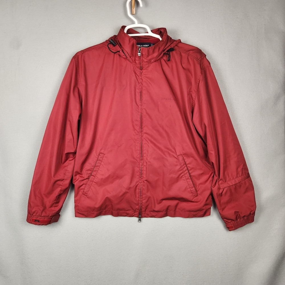 Polo Golf Ralph Lauren Jacket Mens Large Red Packable Hood Windbreaker Full Zip